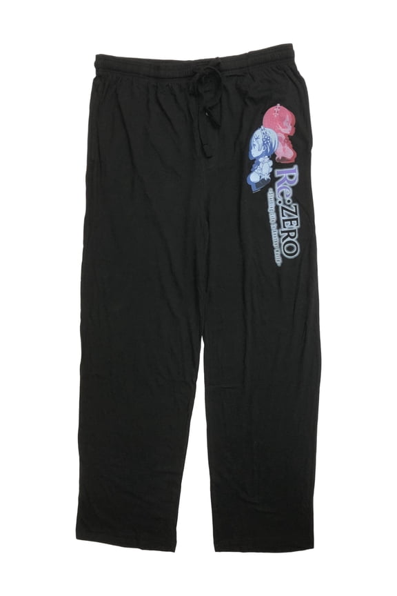 Re:Zero Mens Black Knit Anime Sleep & Lounge Pants Pajama Bottoms 2XL