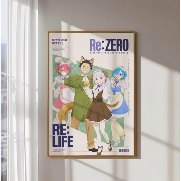 Re Zero Poster, Subaru And Cast Kara Hajimeru Isekai Wall Art Unframed Size 24''x36'' GooGate