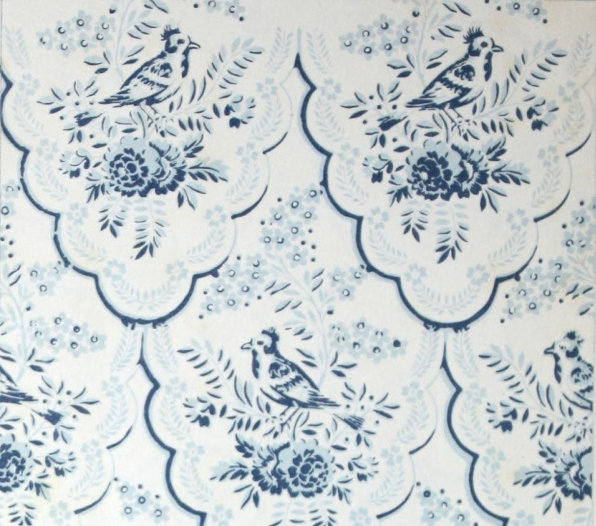 Re-creating old American designs in wall paper 1941 Massachusetts Bird Canvas Art - Nancy McClelland (18 x 24)