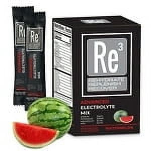 Re3 Hydrate-Replenish-Recover Electrolyte Powder Packet Drink Mix. Watermelon Flavor, 20 Count Box.