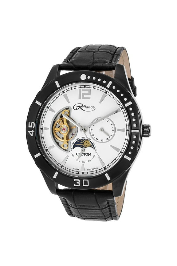 Re306075bkdw Men's Reliance Automatic Black Genuine Leather White Dial Watch