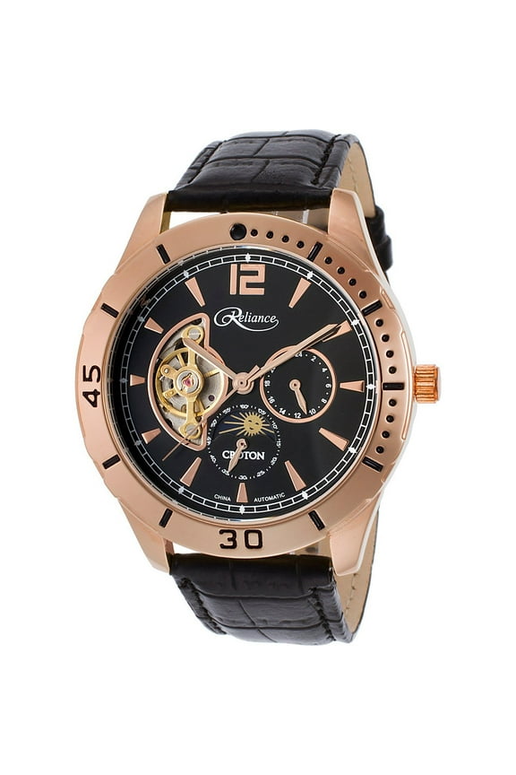 Re306075rgbk Men's Reliance Automatic Black Leather 45Mm Rose-Tone Base Metal Watch