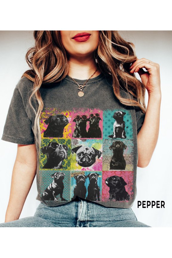 ReActiva Pug Shirt, , Retro Pug Mom Dad Tee, New Pug Puppy , Pug Dog Lover Full Size S-5XL