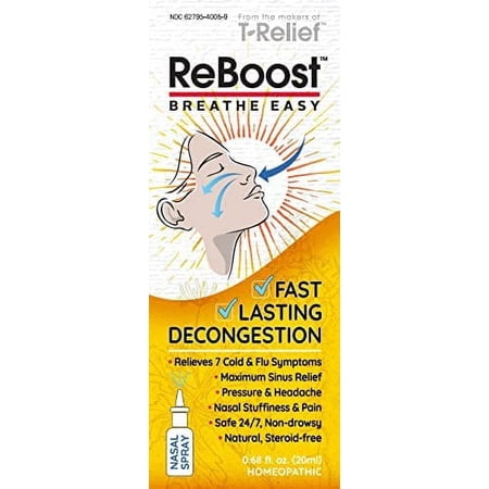 ReBoost Breathe Easy Decongestion Nasal Spray Fast-Acting Cold & Flu Symptom Relief Natural Homeopathic Ingredients Help Calm Congestion, Headache & Sinus Pressure - 0.68 oz