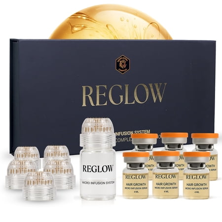 ReGlow Micro-Infusion Hair System: Bio-Active Serum with Plant Stem Cells & Exosomes for Fuller Hair & Beard. Includes Precision Applicators, 6 Pack