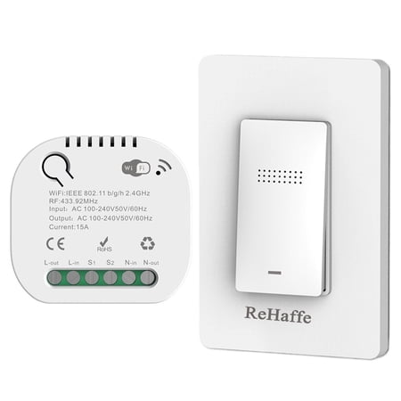 ReHaffe Wireless Kinetic Switch and Smart WiFi +RF433 Receiver, Switch Module Controlled by Tuya App,RF Switch No Wire,No Battery Required, 100 ft RF Range Distance