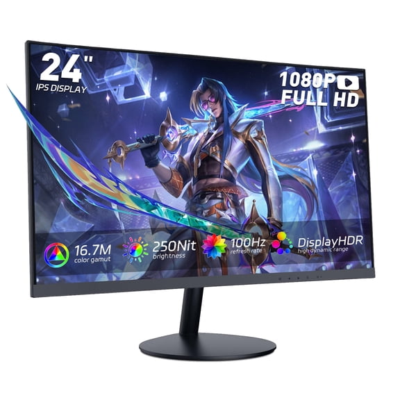 ReHisk 24 Inch Gaming Monitor FHD 1080P IPS Display 100Hz, 1ms Response Time with FreeSync & G-Sync Compatible, VESA 75x75mm Mount, HDMI 2.0, DisplayPort 1.2, Low Blue Light Computer Monitor
