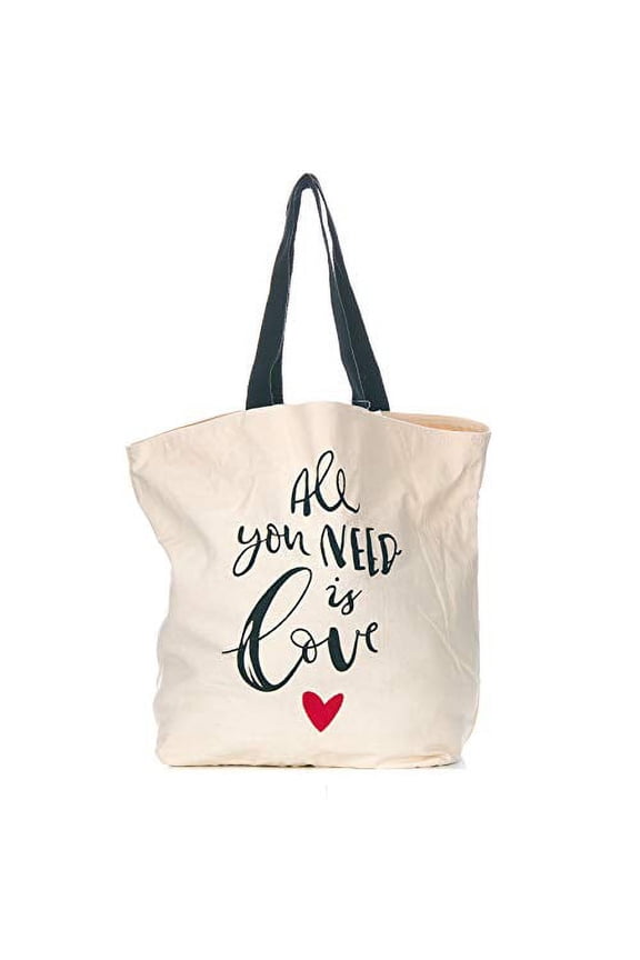 Cotton Canvas Tote - Reusable Bag with Handles - All You Need Is Love