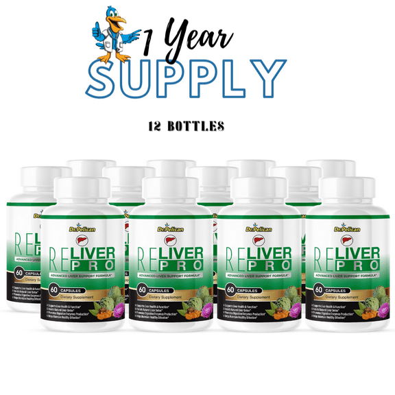 ReLiver Pro- Healthy Digestion/ Liver Detox & Function- 12 Bottles- 720 Capsules- Dr. Pelican