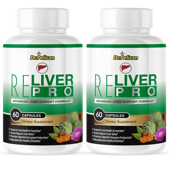 ReLiver Pro- Healthy Digestion/ Liver Detox & Function- 2 Bottles- 120 Capsules- Dr. Pelican
