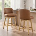 thumbnail image 1 of ReNest 26" Swivel Counter Height Bar Stools, Modern Upholstered Counter Stools with Back and Wood Legs for Kitchen Island & Home Bar, Saddle Brown Faux Leather, Set of 2, 1 of 13