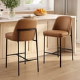 thumbnail image 1 of ReNest 27" Counter Height Bar Stools Set of 2 for Kitchen Island, Faux Leather Upholstery, Saddle Brown, 1 of 8