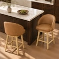 thumbnail image 1 of ReNest 27" Counter Height Bar Stools, Upholstered Barrel Back Barstools with Solid Wood Legs & Footrest, for Kitchen Island & Home Bar, Camel Faux Leather, Set of 2, 1 of 16