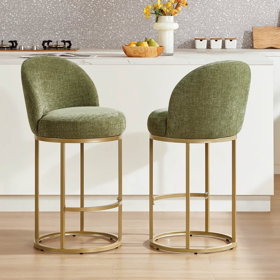 ReNest 27" Swivel Bar Stools Set of 2, Upholstered Counter Height Stools with Footrest & Gold Metal Base, for Kitchen Island & Home Bar, Sage Green Fabric