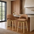 thumbnail image 1 of ReNest 27" Swivel Bar Stools, Upholstered Barstools with Wood Legs & Footrest, Counter Height Stools for Kitchen Island & Home Bar, Camel Faux Leather, Set of 2, 1 of 16
