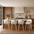 thumbnail image 1 of ReNest 27" Swivel Bar Stools, Upholstered Barstools with Wood Legs & Footrest, Counter Height Stools for Kitchen Island & Home Bar, Cream Fabric, Set of 4, 1 of 14