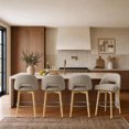 thumbnail image 1 of ReNest 27" Swivel Bar Stools, Upholstered Barstools with Wood Legs & Footrest, Counter Height Stools for Kitchen Island & Home Bar, Sand Fabric, Set of 4, 1 of 14