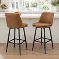 thumbnail image 1 of ReNest 30" Mid-Century Swivel Bar Stools Set of 2 for Home Bar or Kitchen Island, Faux Leather Upholstery, Saddle Brown, 1 of 6