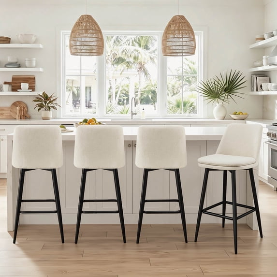 ReNest 30" Mid-Century Swivel Bar Stools Set of 4 for Home Bar or Kitchen Island, Upholstered Fabric, Creamy Grey