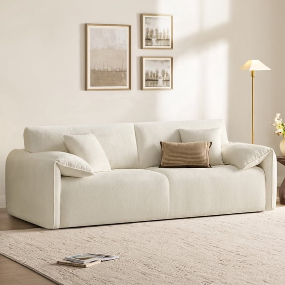 ReNest 95'' Modern Apartment Sofa, Comfortable Comfy Living Room Sofa with Adjustable Arm Pillows, Cream