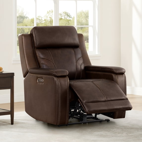 ReNest Dual Motor Power Recliner with 165° Lay-Flat, Top-Grain Leather, X-Stitch Detailing, USB and Type-C Charging,Brown
