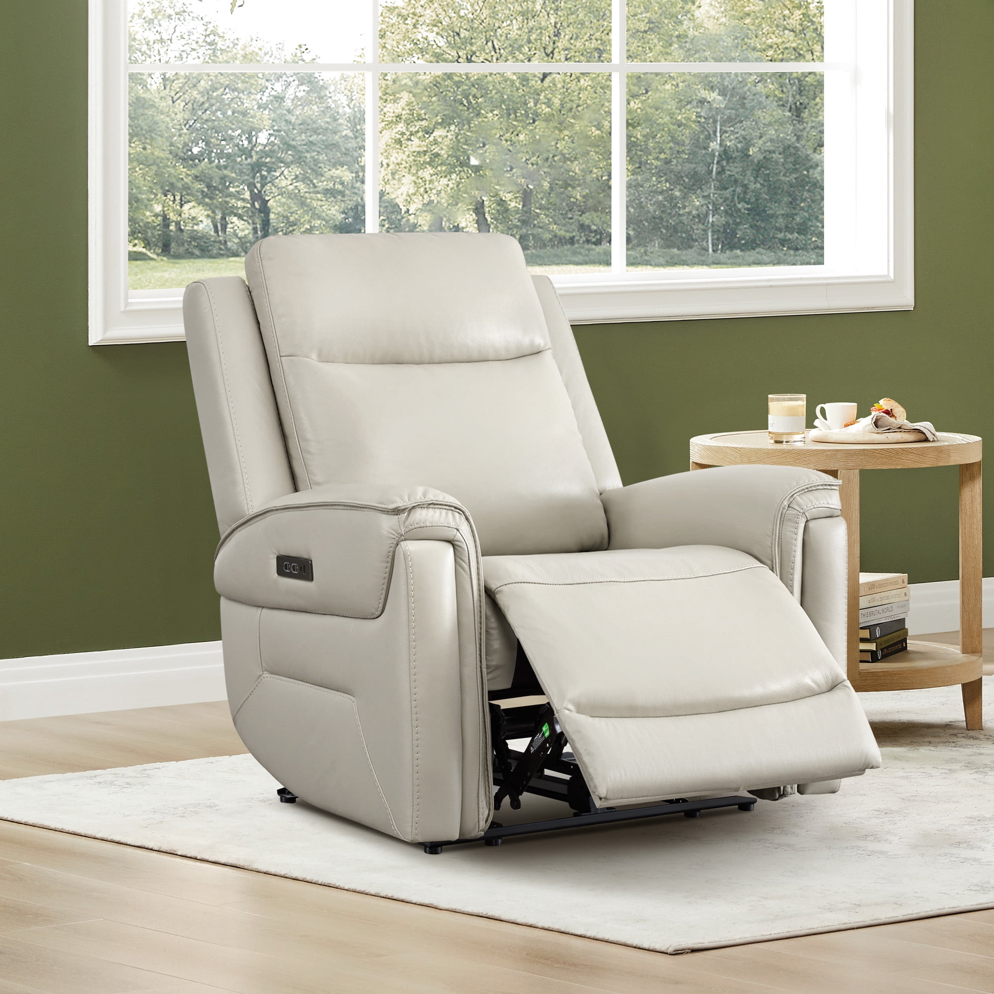ReNest Dual Motor Power Recliner with Super Zero-Gravity Mode, Top-Grain Leather, USB and Type-C Charging,Light Grey