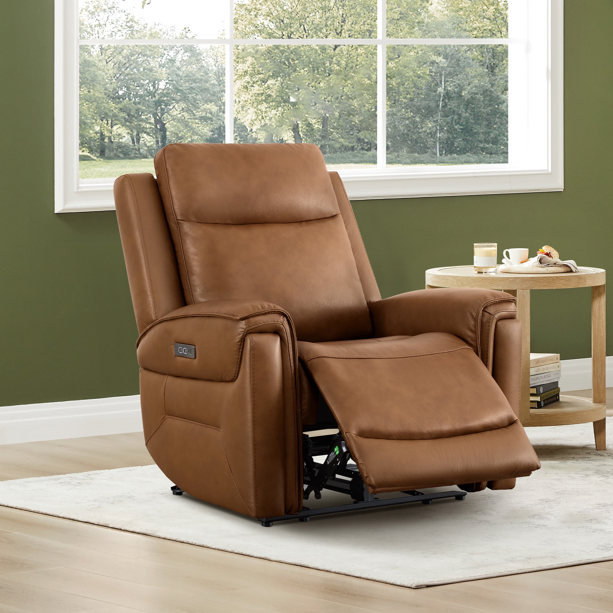 ReNest Dual Motor Power Recliner with Super Zero-Gravity Mode, Top-Grain Leather, USB and Type-C Charging,Saddle