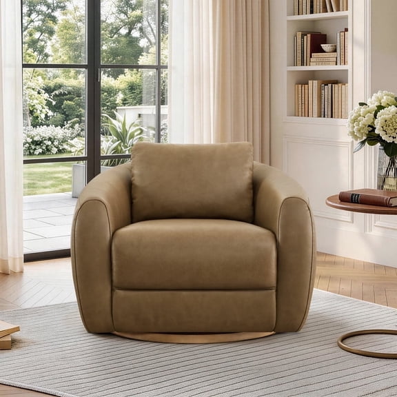 ReNest Genuine Leather Mid Century Modern 360° Swivel Accent Chair, Premium Top-Grain Leather, 28" Height, 350 lbs Capacity, Living Room Bedroom Reading Chair, Mocha
