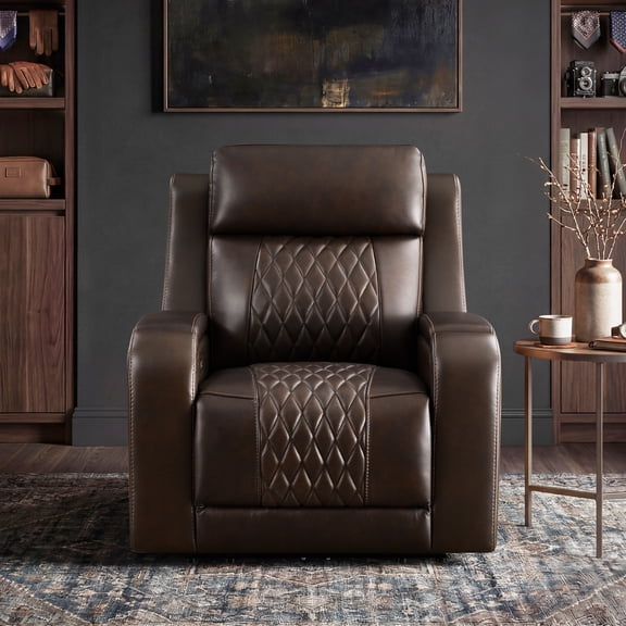 ReNest Genuine Leather Power Recliner Chair, Heated & Ventilated Home Theater Seating for Living Room with Power Headrest, USB Type-C Charging and Cup Holders, Brown