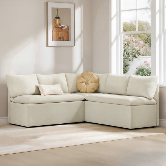 ReNest L-Shaped Storage Banquette Sectional, 5-Seat Set with Two 2-Seat Benches and Corner, Linen