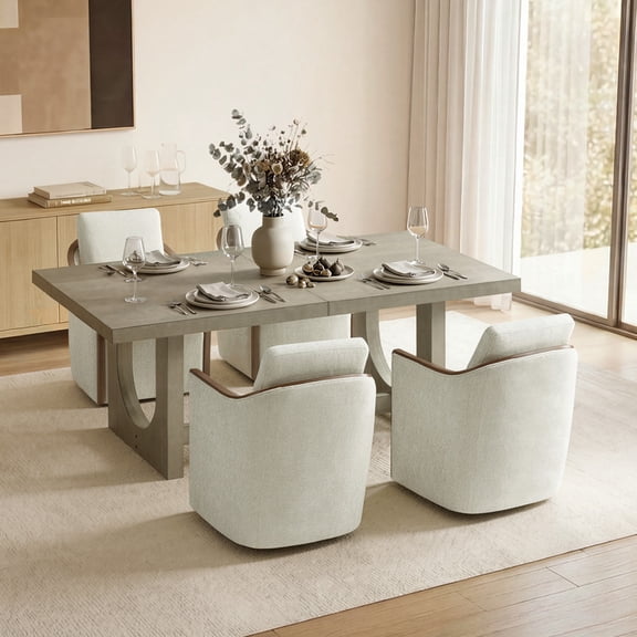 ReNest Large Extendable Dining Table for 6-10 People, 78.0"-95.9" Wood Rectangular Kitchen Table with Sculptural U-Shaped Legs, Modern Farmhouse Dining Room Furniture, Gray Ash