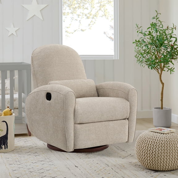 ReNest Power Swivel Glider Recliner, Upholstered Boucle Armchair with Charging Outlets, for Living Room, Nursery & Bedroom, Dove Gray Fabric