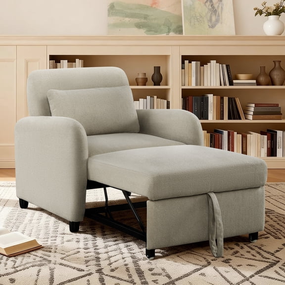 ReNest Modern Convertible Chair Bed with Adjustable Backrest, Pull-Out Chaise Lounge, Stone Fabric, Space-Saving Design,Single