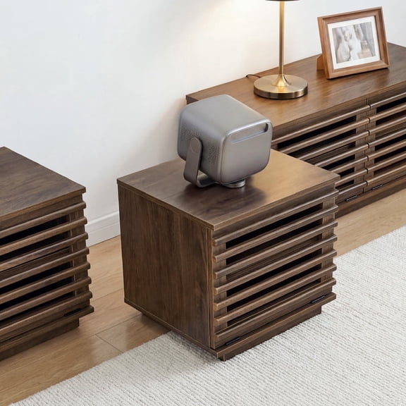 ReNest Modern LED TV Stand with Storage, 1 Doors, Low Profile Entertainment Center, Media Console with Fluted Design for TVs up to 21 Inch, Walnut