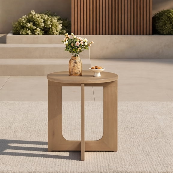 ReNest Outdoor Round Side Table, Patio Accent End Table with Cross Base for Backyard, Porch, Deck & Garden