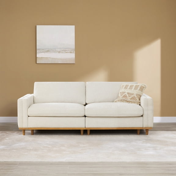 ReNest Oversized 2-Piece Modular Sofa with Solid Wood Base, Linen-Like Fabric, Feather-Blend Cushions, Beige, 83''W