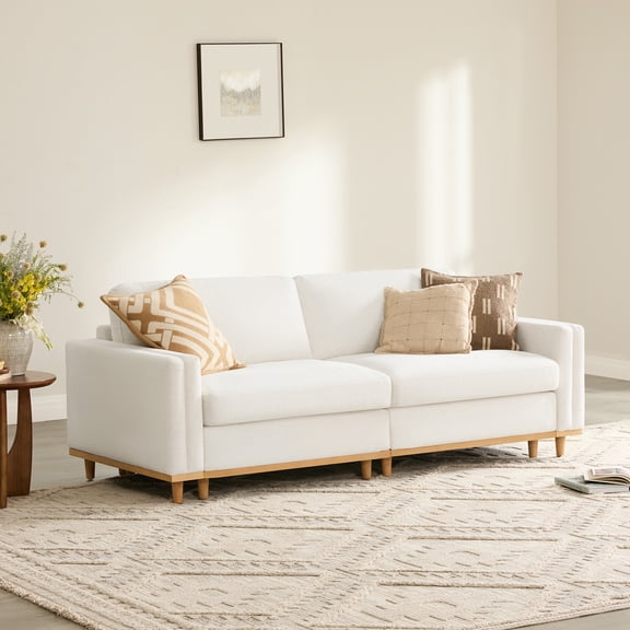 ReNest Oversized 2-Piece Modular Sofa with Solid Wood Base, Linen-Like Fabric, Feather-Blend Cushions, Grey, 83''W