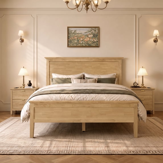 ReNest Queen Size Platform Bed Frame, Modern Farmhouse Style, Wood Slat Support, No Box Spring Needed, Natural
