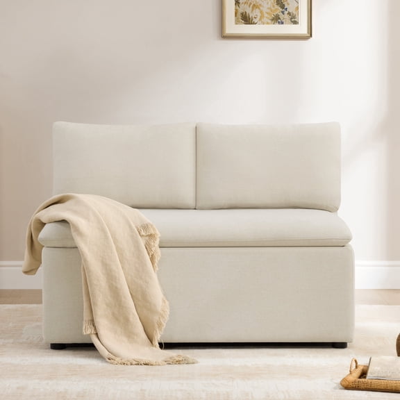 ReNest Storage Banquette 2-Seat Bench, Modular Sofa for Living Room & Bedroom, Linen