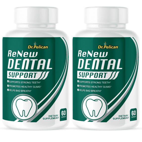 ReNew Dental Support- Gum & Tooth Health/ Fresh Breath- 2 Bottles- 120 Capsules- Dr. Pelican
