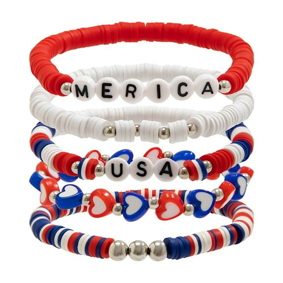ReTeiv 4th of july,IndependenceDay‘s Flag Soft Ceramic Bracelet Independence Day Multi Layer Beaded Wrap Bracelet Woven Bracelet Independence Day Party Ideas and Decorations