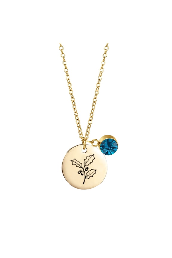 Birth Month Flowers Necklace With Birthstone, Birth Flower Pendant Necklace, Disc Coin Pendant Necklaces Birthday Gifts For Her Birth Flower Necklaces