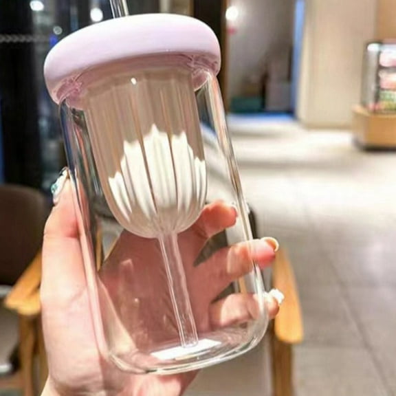 ReTeiv Creative Cold Brew Cup Flower Tea Cup High Value Glass Straw Cup Promotional Gift Cup Transparent Glass kitchen