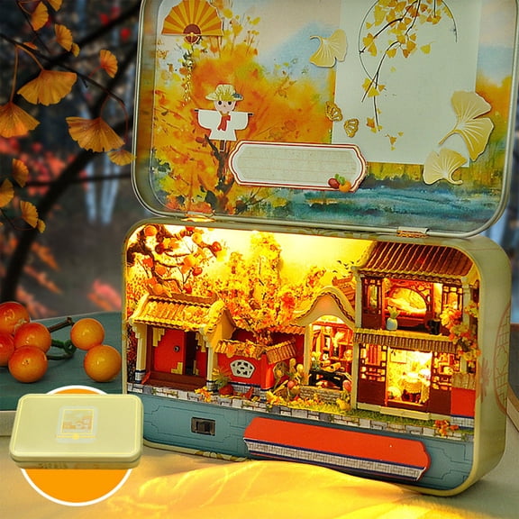 ReTeiv DIY Cabin Handmade Model Toy Iron Box With Light Creative Gift