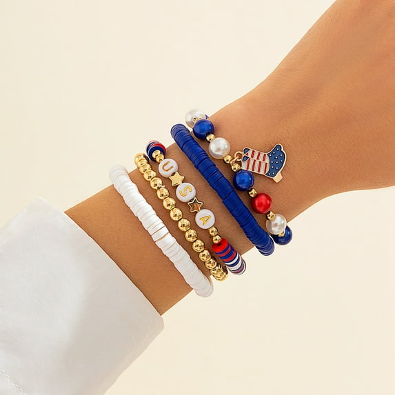 ReTeiv 4th of july,IndependenceDay‘s Flag Soft Ceramic Bracelet Independence Day Multi Layer Beaded Wrap Bracelet Woven Bracelet Independence Day Party Ideas and Decorations