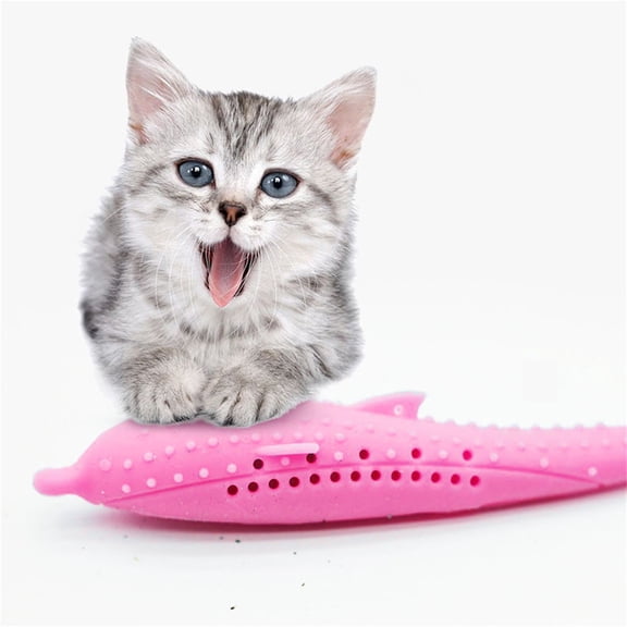 ReTeiv Pet Supplies Cat Fish Shape Toothbrush With Catnip, Silicone Molar Stick Catnip Toys, Chew Teeth Cleaning Toy For Cats Kitty