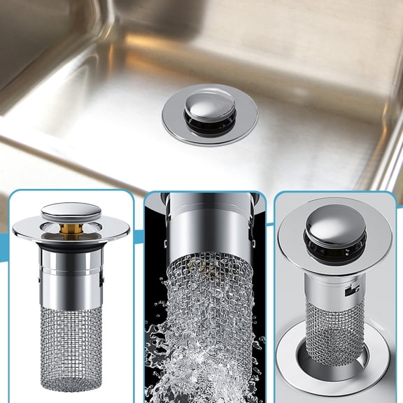 ReTeiv Plug In And Press Type Stainless Steel Sink Plug, Filter, Collector