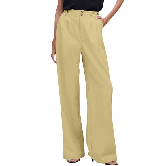 ReTeiv Women's Pants Casual Solid Color Wide Leg High Waist Casual Pleated Pants With Pockets