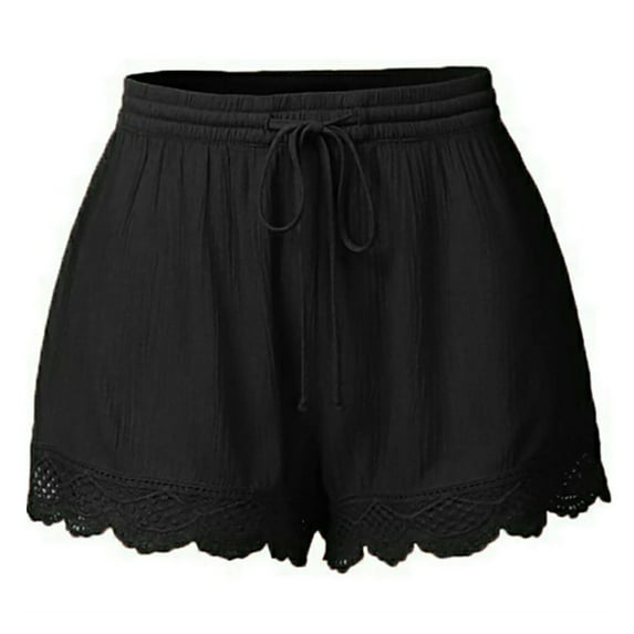 ReTeiv Women's Pants Shorts For Women Ruffle Hem Casual Shorts Plus Size Drawstring Lace Shorts