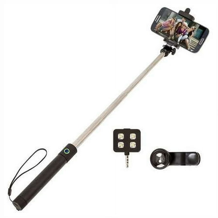ReTrak Folding Selfie Stick with Lens & Flash, Black